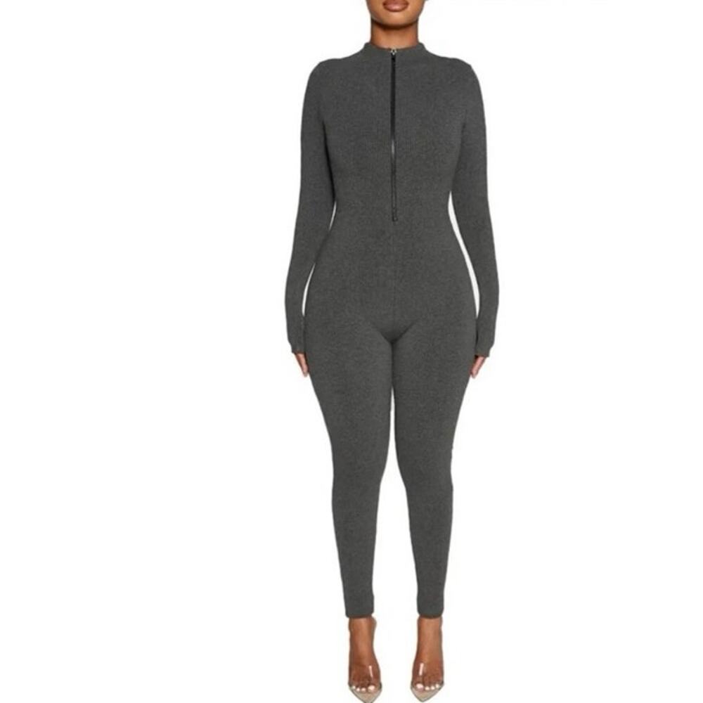 Naked Wardrobe All Snatched & Zipped Jumpsuit in Gray SZ XS